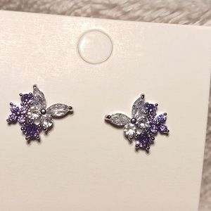 Butterfly on Purple Flower Fashion Earrings